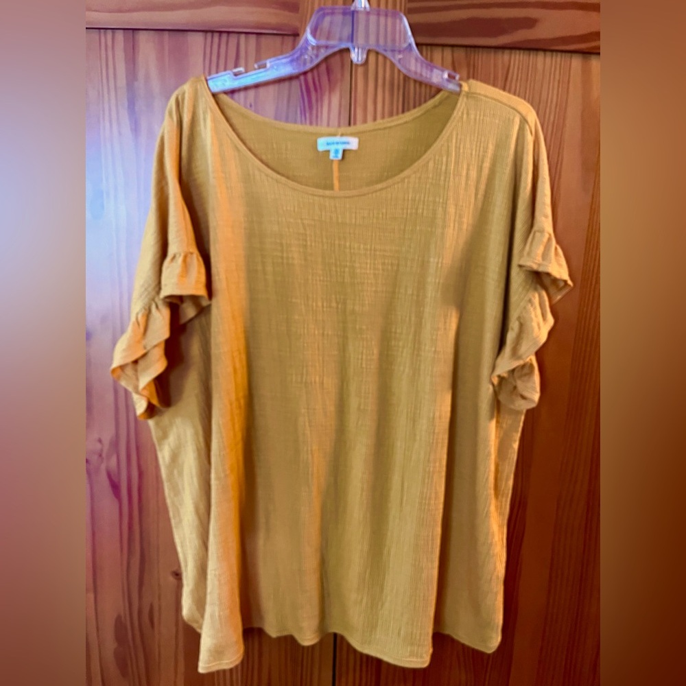 Max Studio Mustard Ruffle Sleeve Blouse